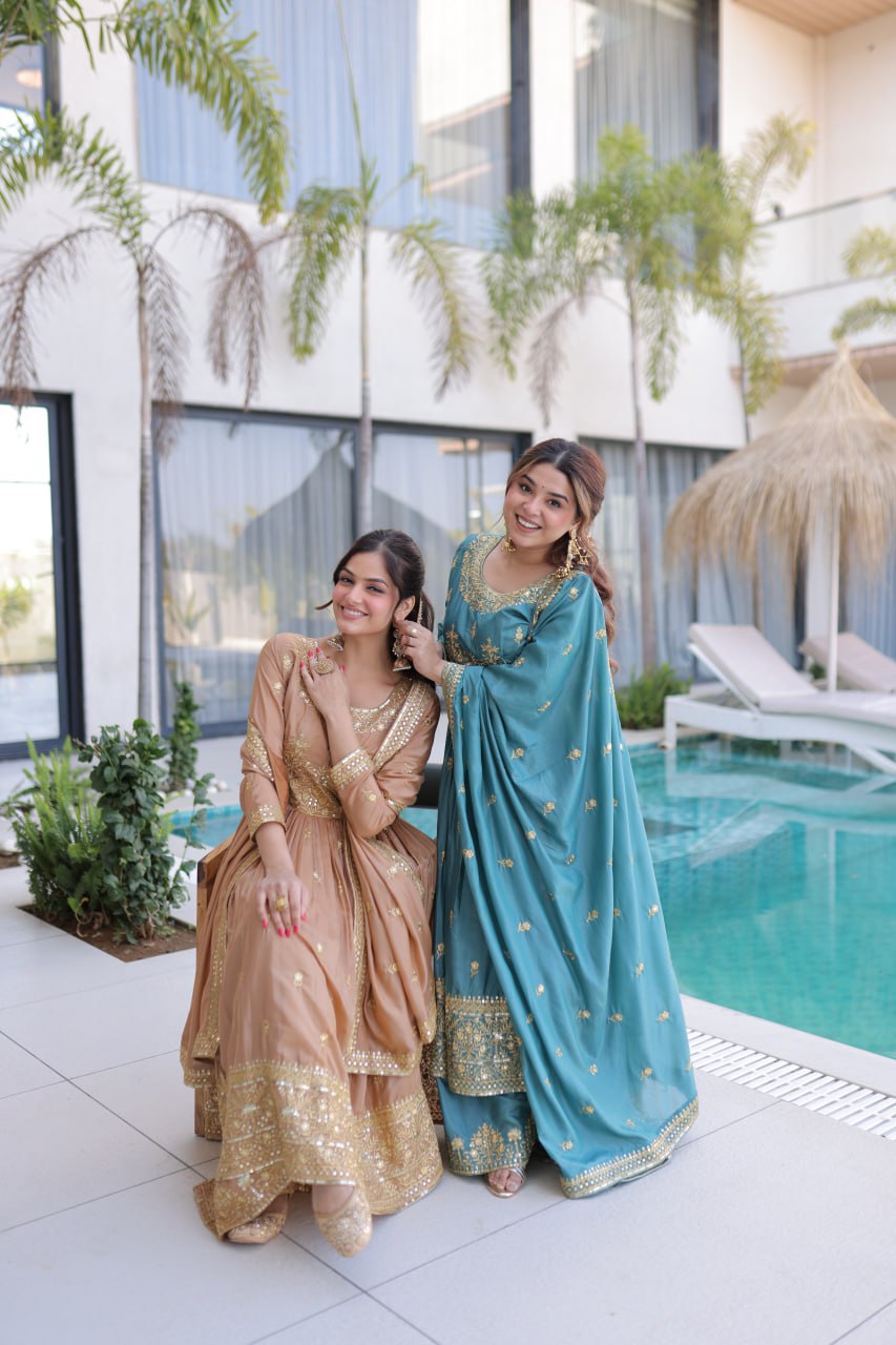 Designer Anarkali Gown & Palazzo Suit Set for Women with Dupatta | Embroidered Festive & Wedding Wear Ethnic Outfit