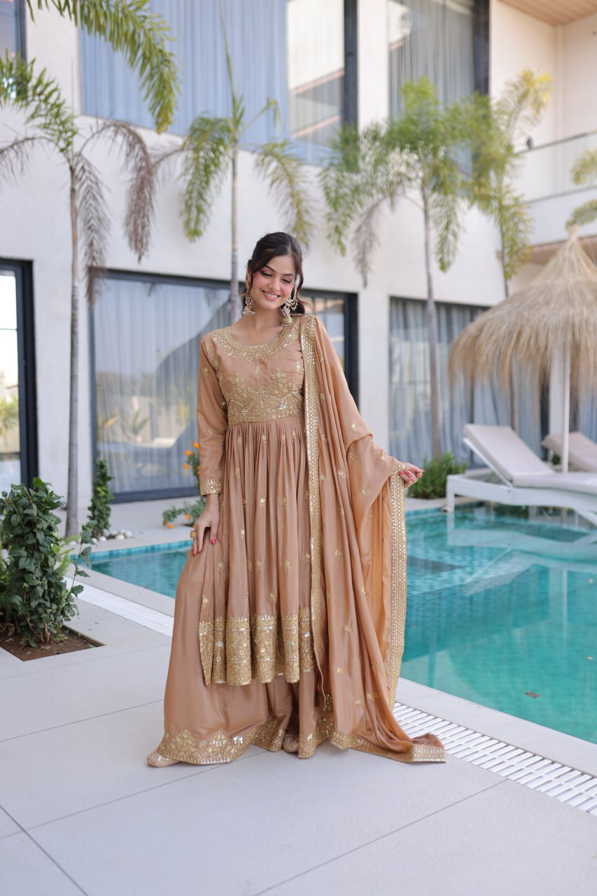 Designer Anarkali Gown & Palazzo Suit Set for Women with Dupatta | Embroidered Festive & Wedding Wear Ethnic Outfit