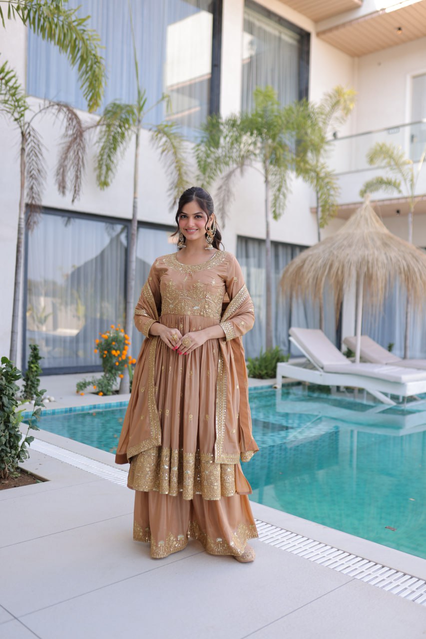 Designer Anarkali Gown & Palazzo Suit Set for Women with Dupatta | Embroidered Festive & Wedding Wear Ethnic Outfit