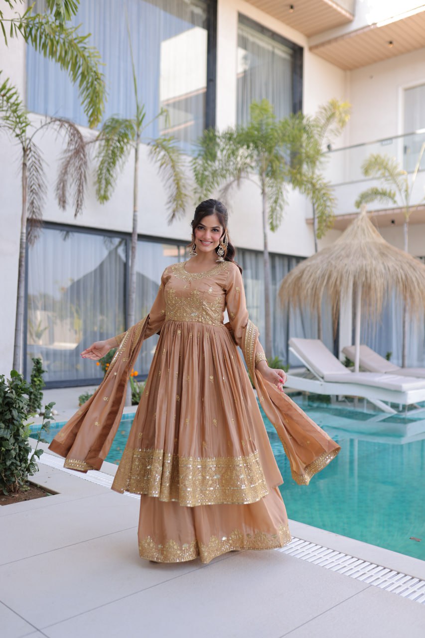 Designer Anarkali Gown & Palazzo Suit Set for Women with Dupatta | Embroidered Festive & Wedding Wear Ethnic Outfit