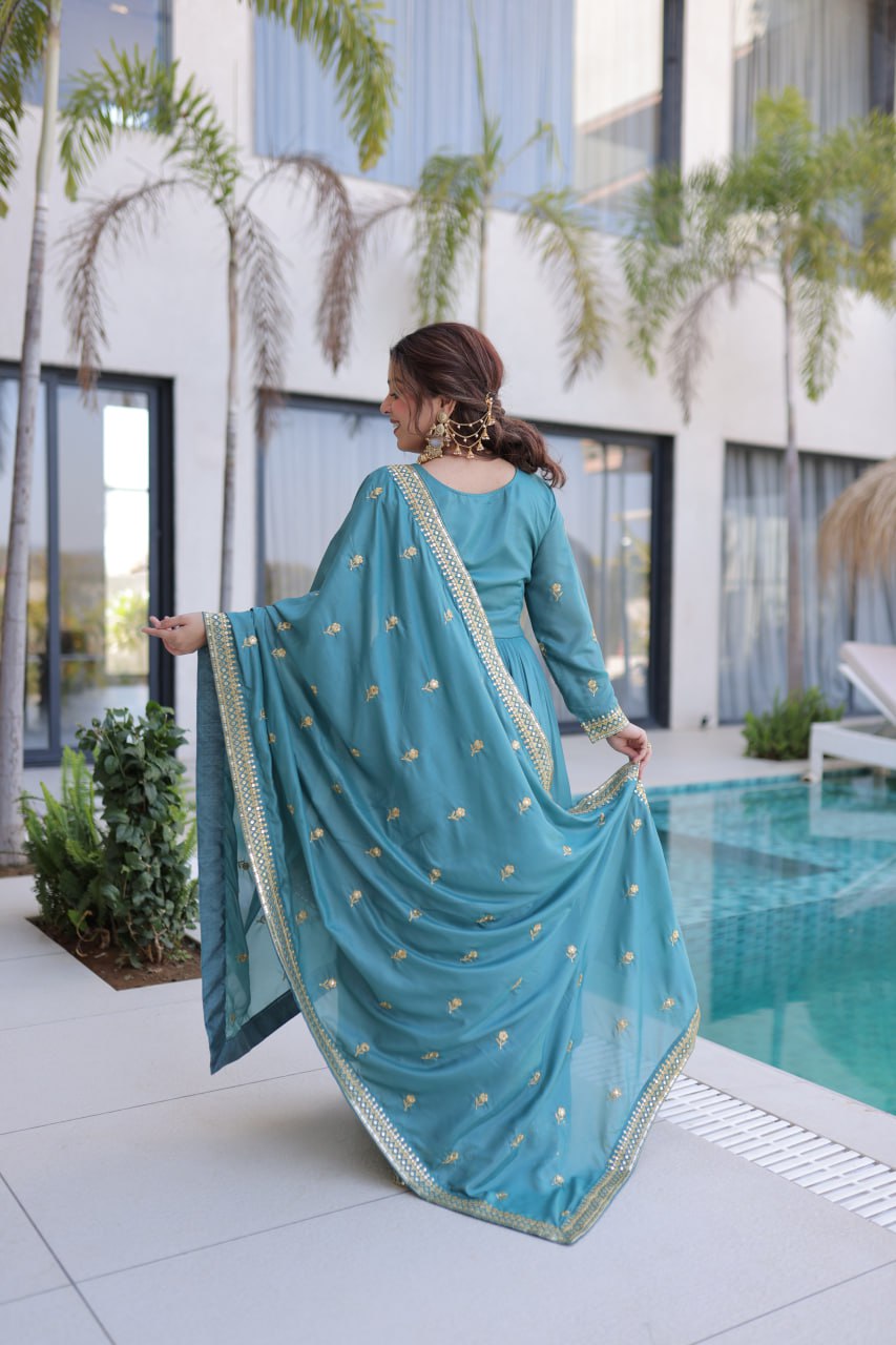 Designer Anarkali Gown & Palazzo Suit Set for Women with Dupatta | Embroidered Festive & Wedding Wear Ethnic Outfit