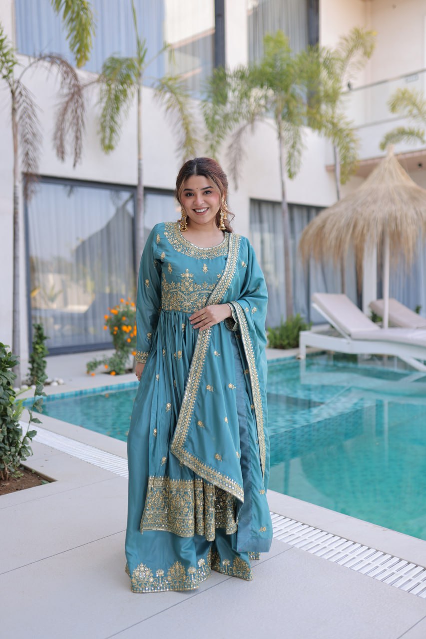Designer Anarkali Gown & Palazzo Suit Set for Women with Dupatta | Embroidered Festive & Wedding Wear Ethnic Outfit