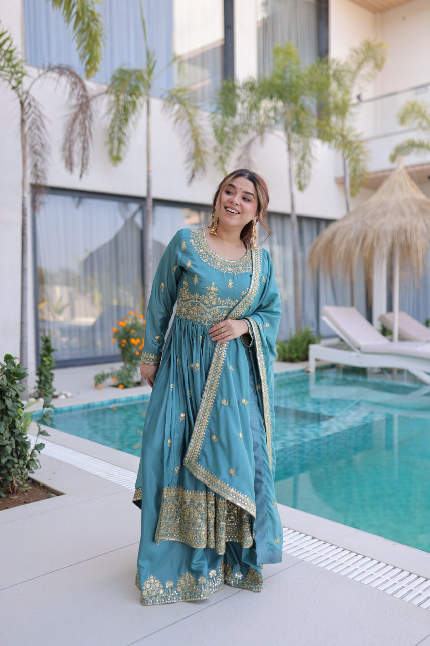 Designer Anarkali Gown & Palazzo Suit Set for Women with Dupatta | Embroidered Festive & Wedding Wear Ethnic Outfit