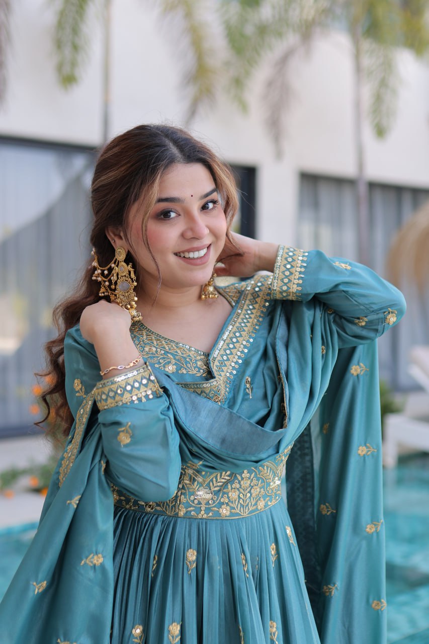 Designer Anarkali Gown & Palazzo Suit Set for Women with Dupatta | Embroidered Festive & Wedding Wear Ethnic Outfit