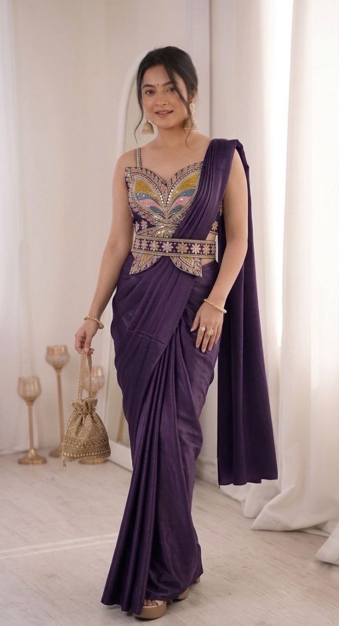 New Super Trending Embroidery Sequence work ready to wear saree with Embroidery Blouse