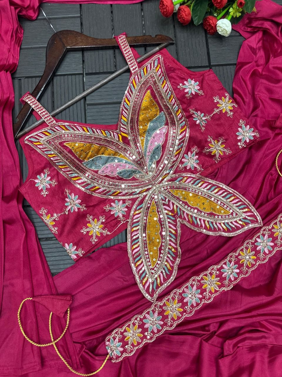New Super Trending Embroidery Sequence work ready to wear saree with Embroidery Blouse