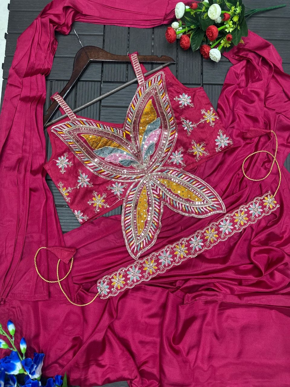 New Super Trending Embroidery Sequence work ready to wear saree with Embroidery Blouse