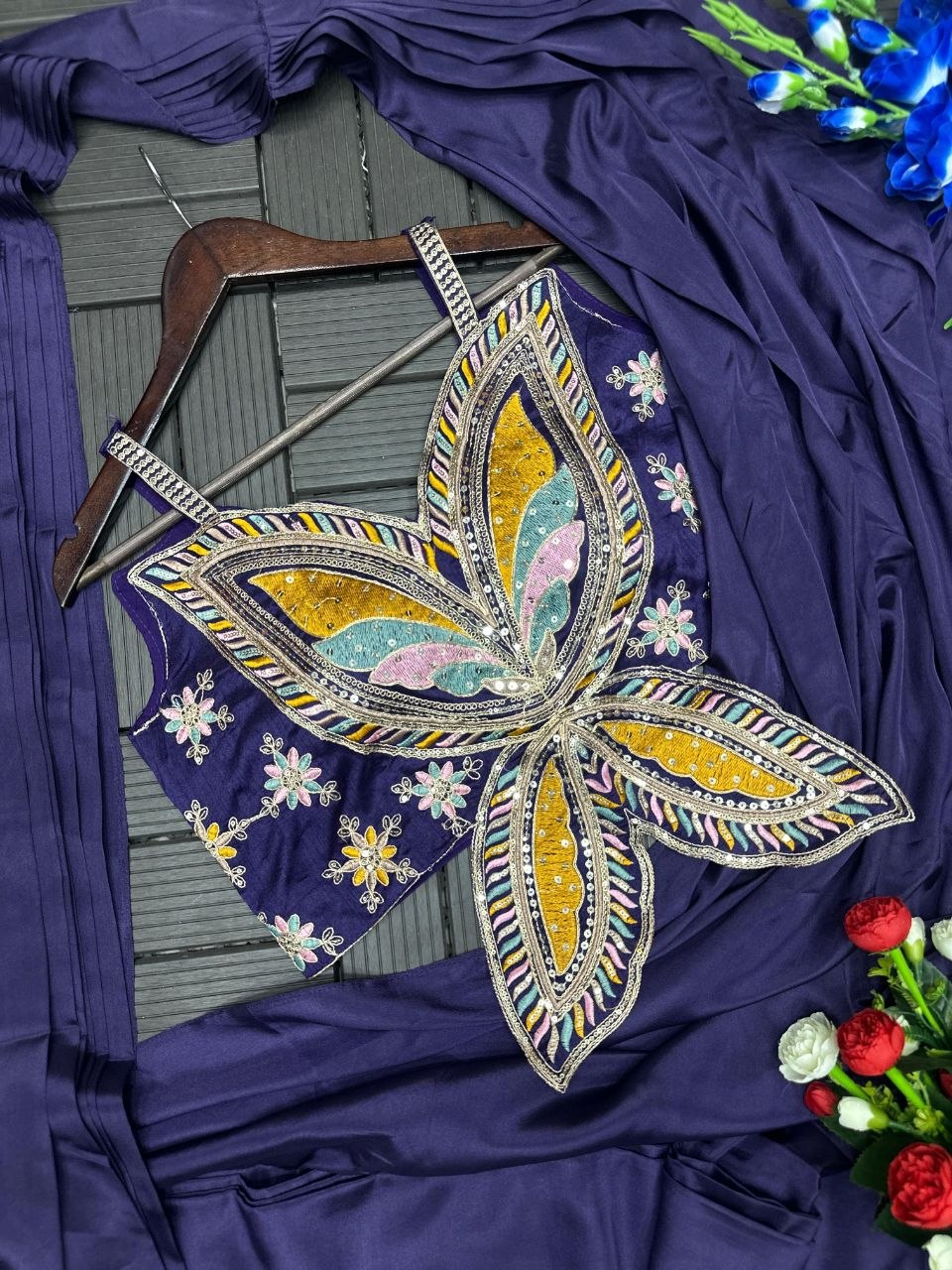 New Super Trending Embroidery Sequence work ready to wear saree with Embroidery Blouse