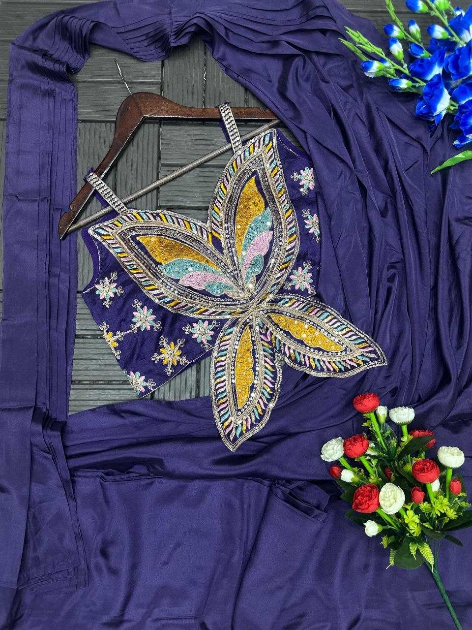 New Super Trending Embroidery Sequence work ready to wear saree with Embroidery Blouse
