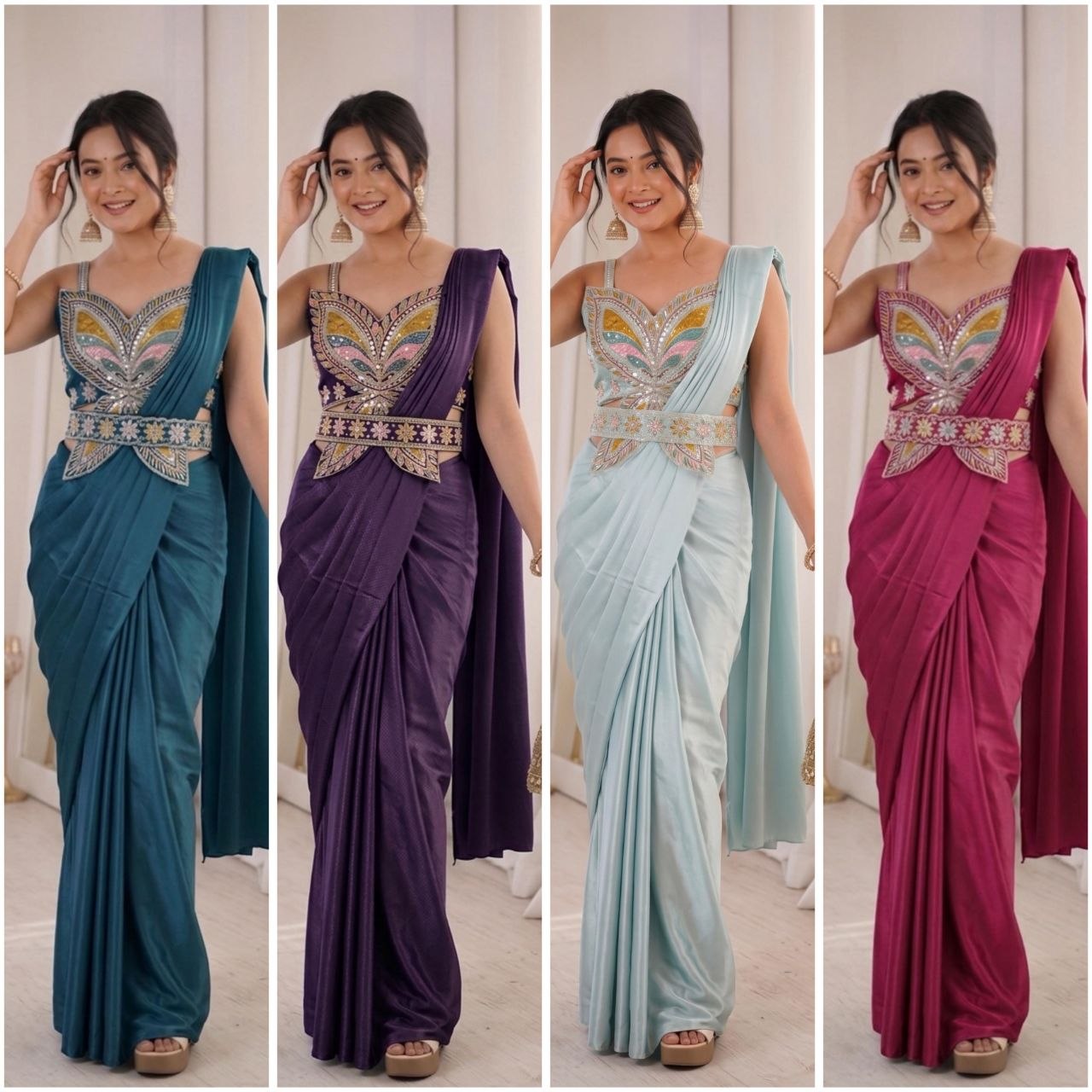 New Super Trending Embroidery Sequence work ready to wear saree with Embroidery Blouse