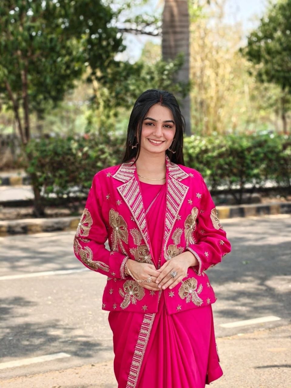 New Super Trending Party jacket with saree Reday to wear Embroidery work saree
