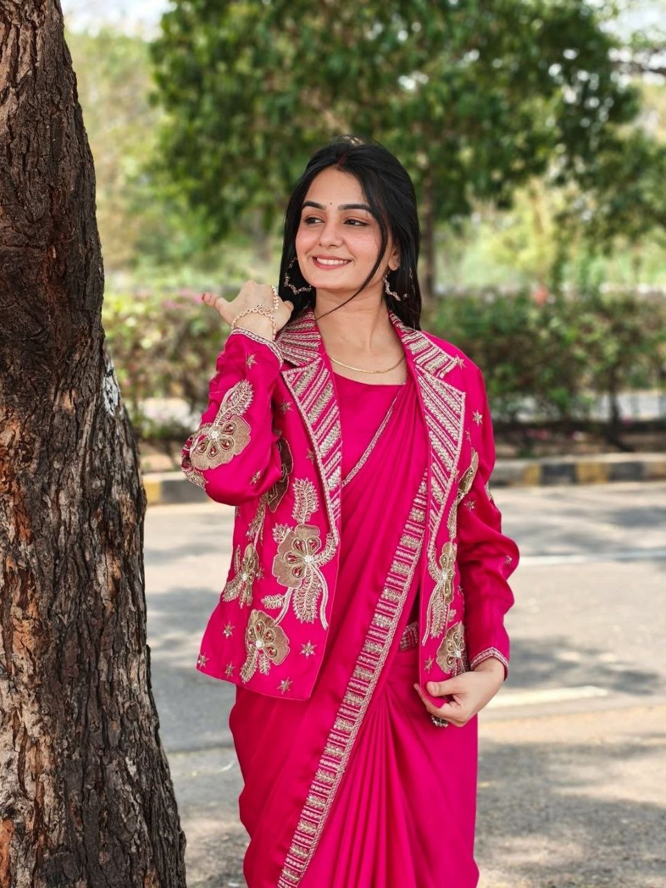 New Super Trending Party jacket with saree Reday to wear Embroidery work saree