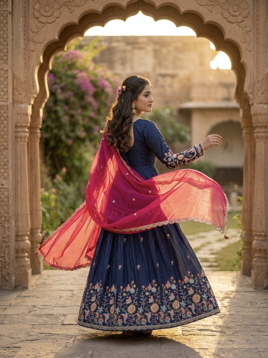 Women's Embroidered Anarkali Gown with Dupatta | Designer Floral Border Ethnic Wear | Wedding, Festive & Party Wear Gown Set