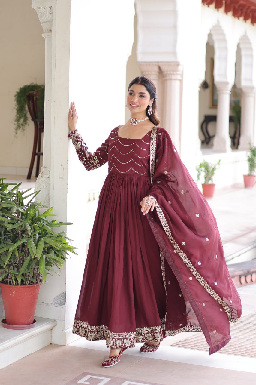New Latest Designer Trendy Silk Gown With Full Sleeves