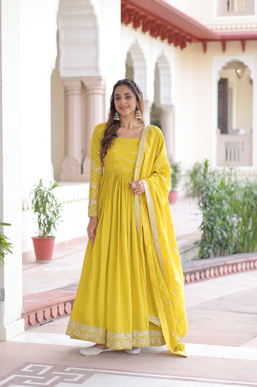 New Latest Designer Trendy Silk Gown With Full Sleeves