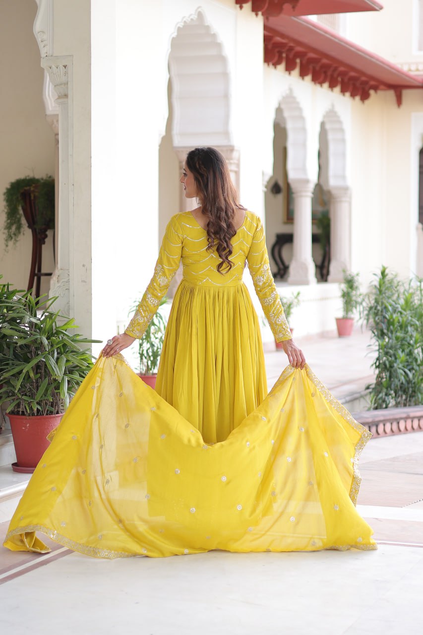New Latest Designer Trendy Silk Gown With Full Sleeves