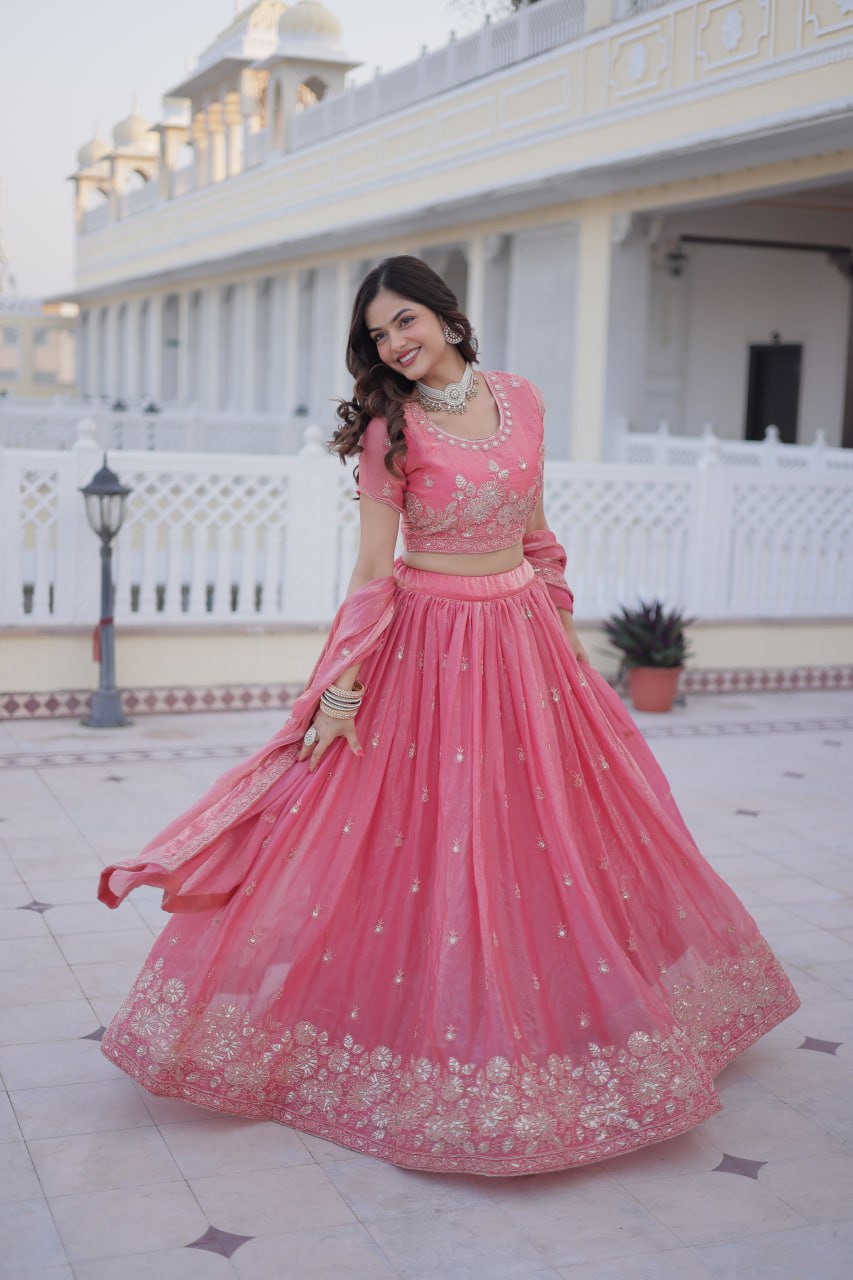 Pink Embroidered Lehenga Choli for Women with Dupatta | Designer Wedding & Festive Wear Lehenga Set