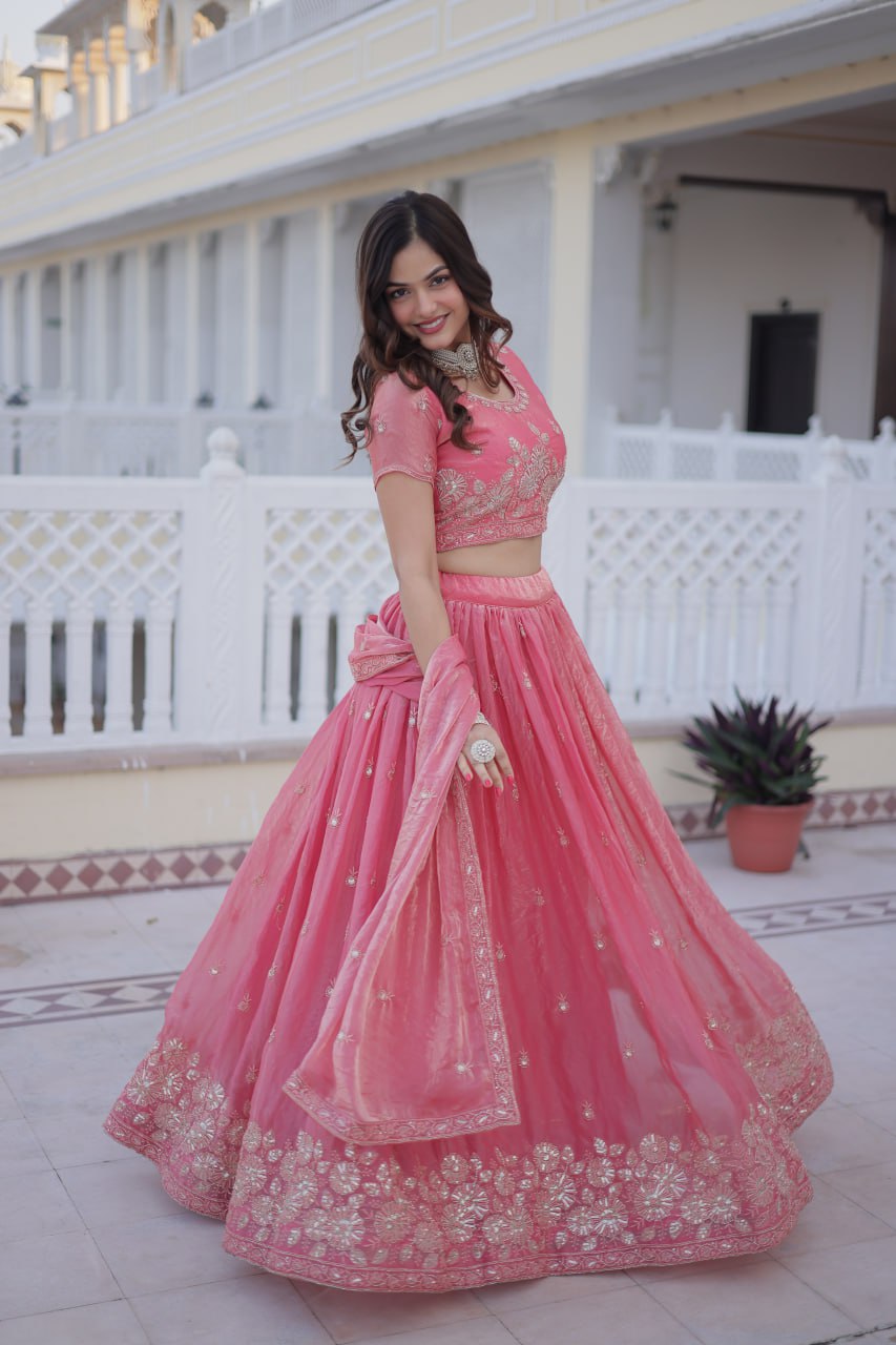 Pink Embroidered Lehenga Choli for Women with Dupatta | Designer Wedding & Festive Wear Lehenga Set