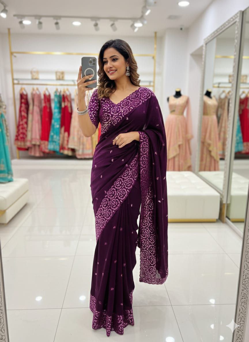 Classic Black Party Wear Saree with Subtle Embroidery Work