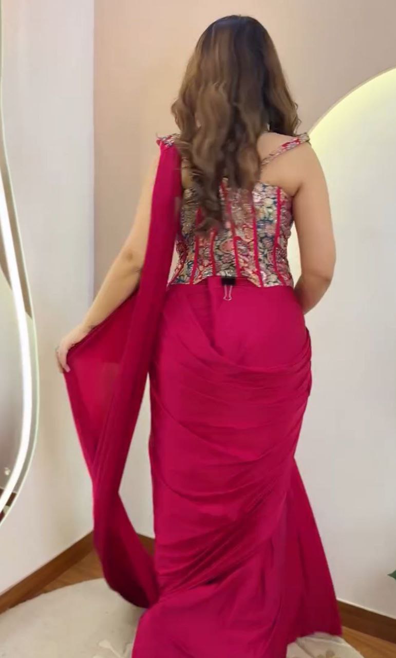Luxury Party Wear Saree with Multi-Design Embroidered Blouse
