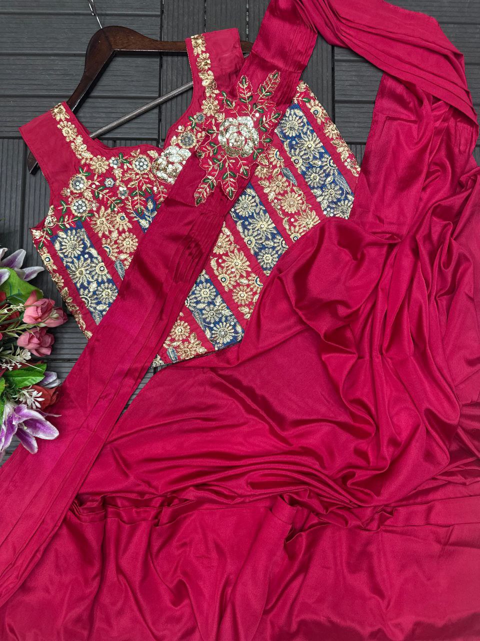 Luxury Party Wear Saree with Multi-Design Embroidered Blouse