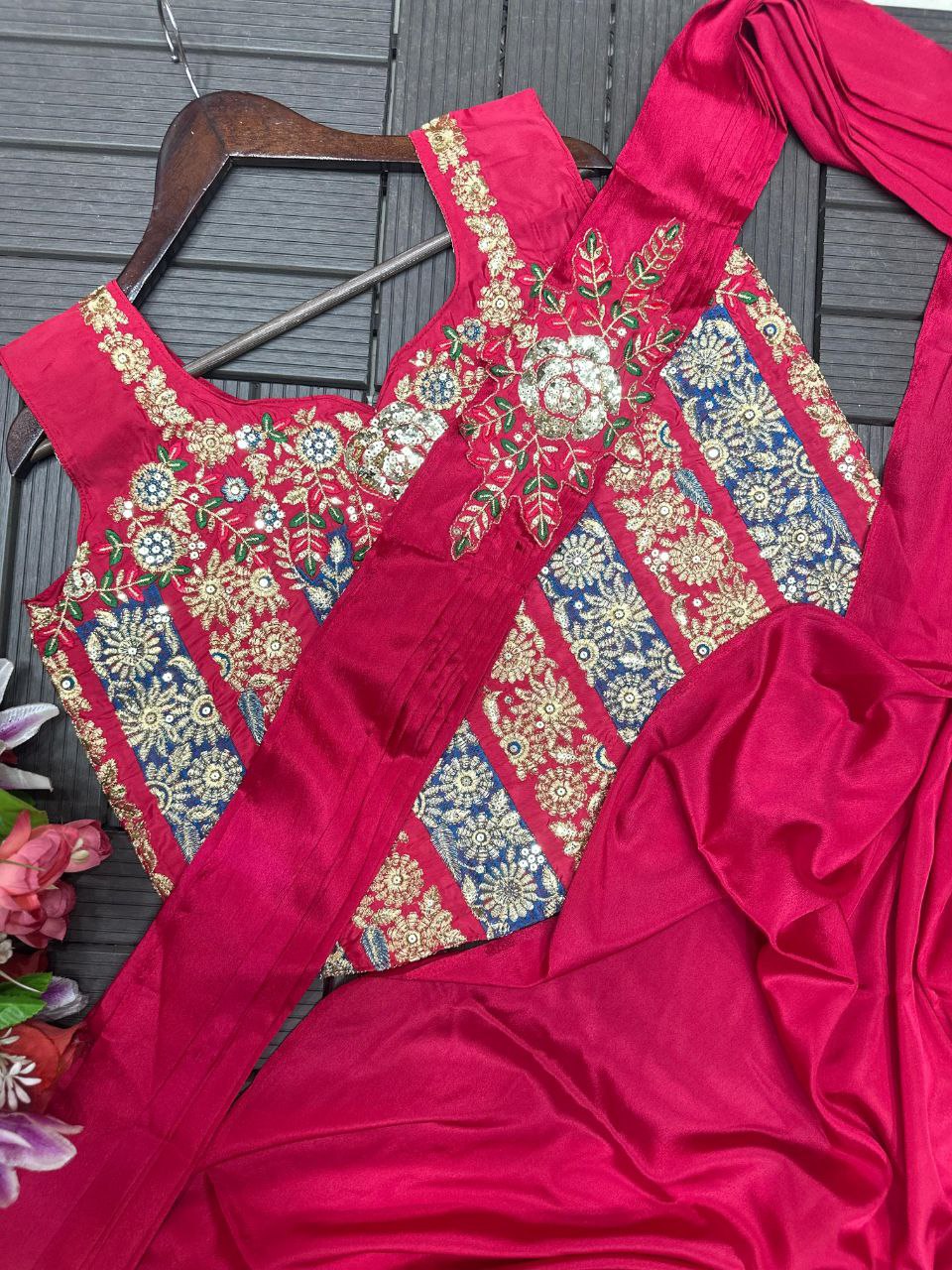 Luxury Party Wear Saree with Multi-Design Embroidered Blouse