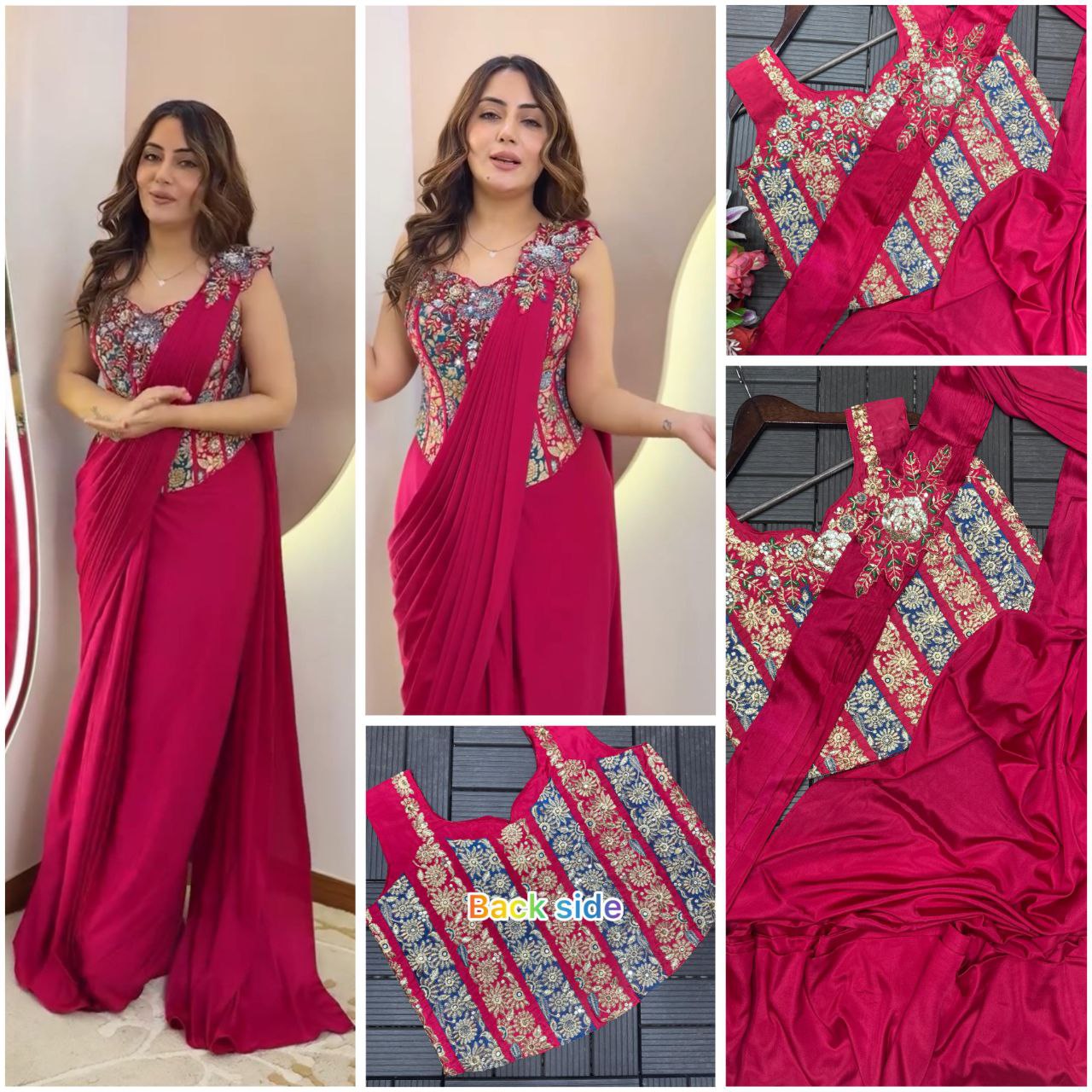 Luxury Party Wear Saree with Multi-Design Embroidered Blouse