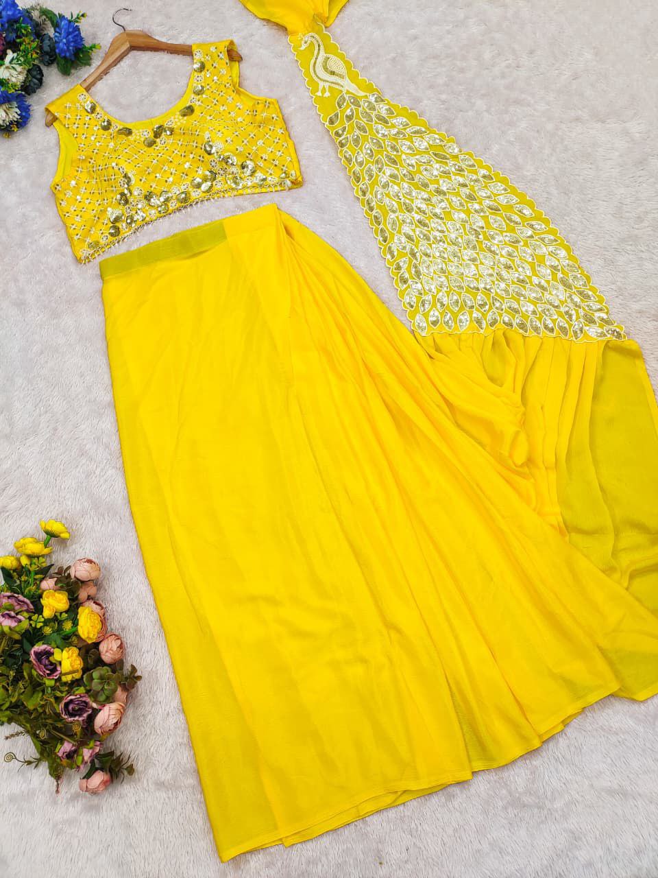 Elegant Mustard Yellow Designer Drape Saree with Heavy Embroidery