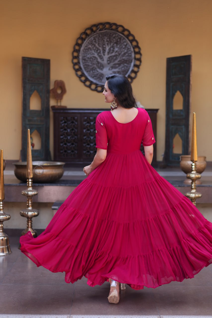 Women's Designer Pleated Anarkali Gown | Heavy Sequins Embroidered Party Wear Long Flared Ethnic Dress | Wedding & Festive Wear