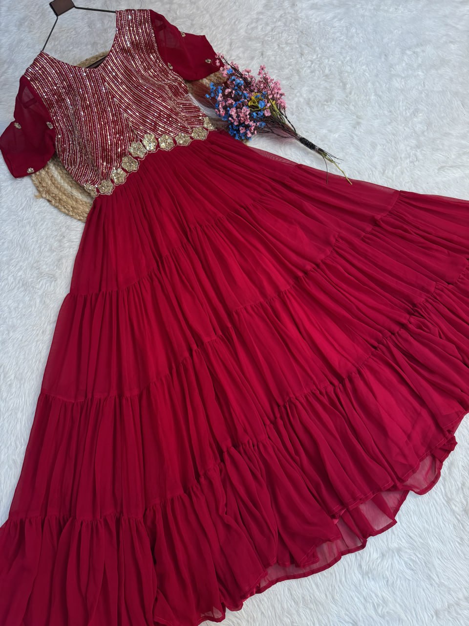 Women's Designer Pleated Anarkali Gown | Heavy Sequins Embroidered Party Wear Long Flared Ethnic Dress | Wedding & Festive Wear