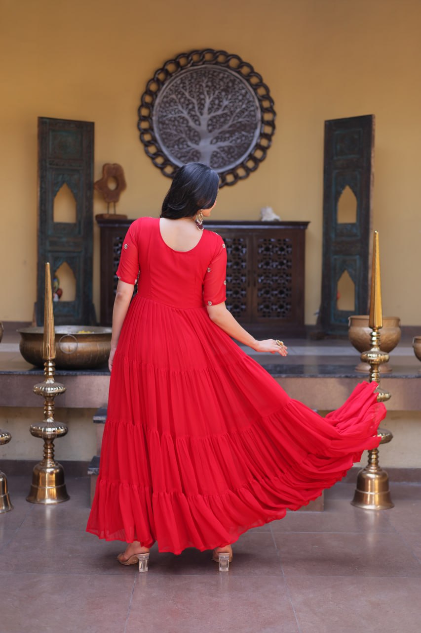 Women's Designer Pleated Anarkali Gown | Heavy Sequins Embroidered Party Wear Long Flared Ethnic Dress | Wedding & Festive Wear