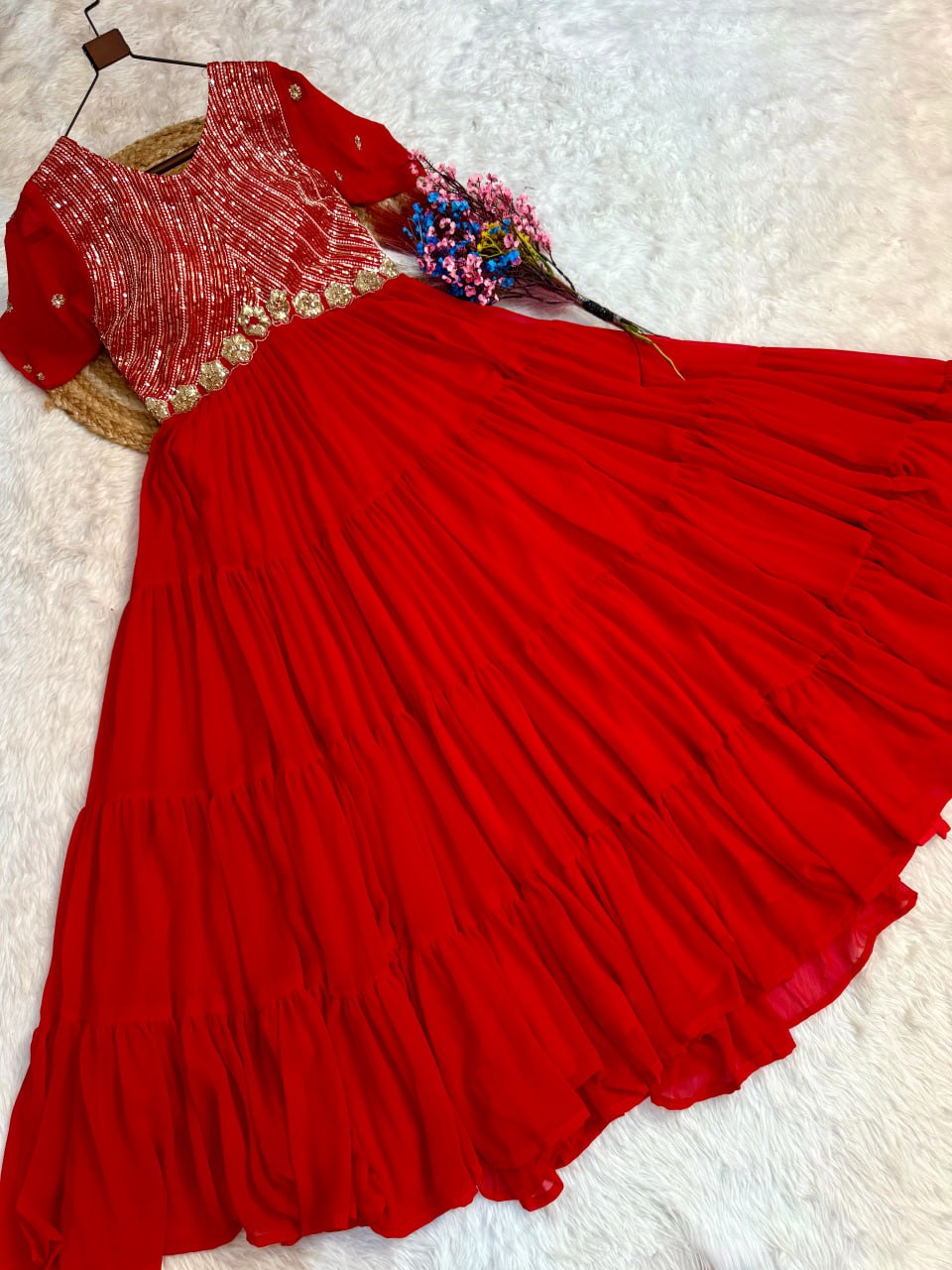 Women's Designer Pleated Anarkali Gown | Heavy Sequins Embroidered Party Wear Long Flared Ethnic Dress | Wedding & Festive Wear