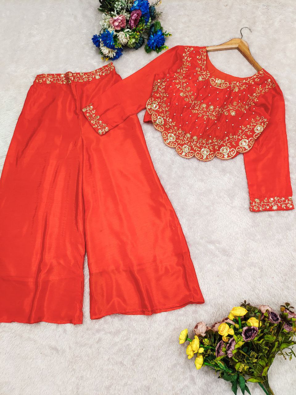 Stylish Pink Festive Wear Palazzo Set with Heavy Embroidery Work