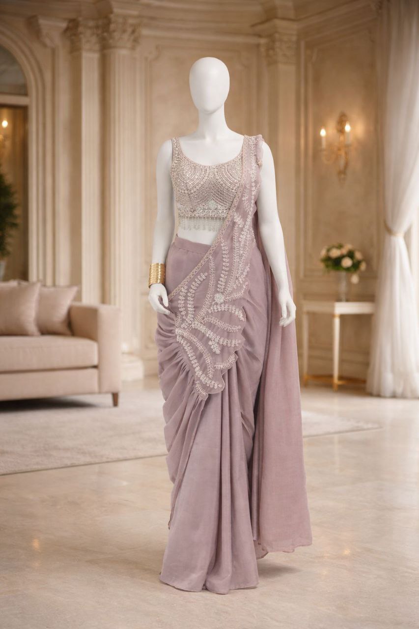 Designer Pastel Green Ready-To-Wear Saree with Heavy Embroidery Blouse | Party Wear Saree Set 💃✨