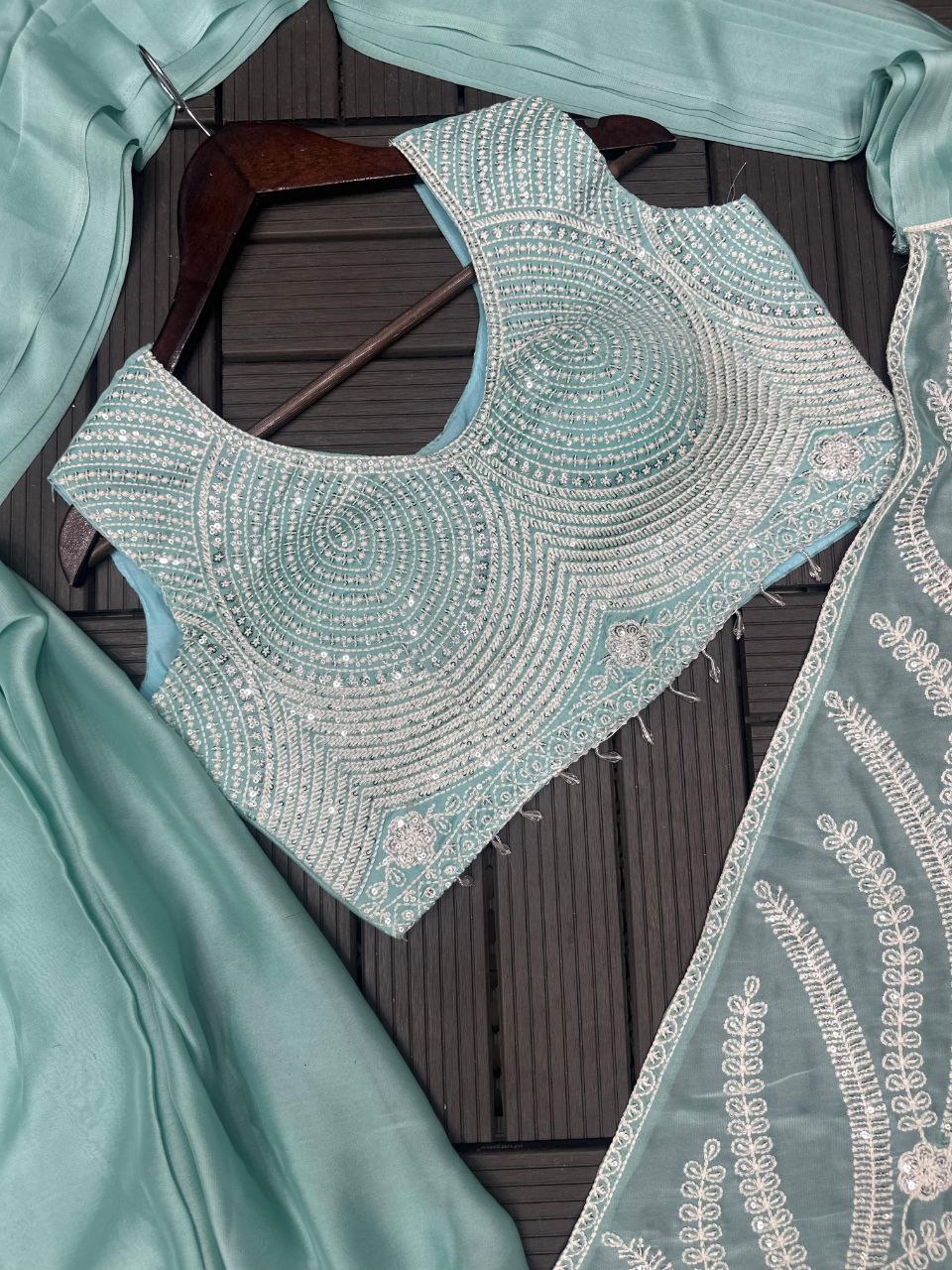 Designer Pastel Green Ready-To-Wear Saree with Heavy Embroidery Blouse | Party Wear Saree Set 💃✨