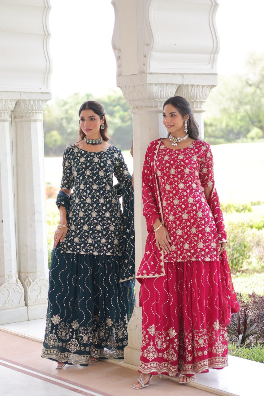 PREMIUM DESIGNER READYMADE TOP-SHARARA-DUPATTA COLLECTIONS 2025