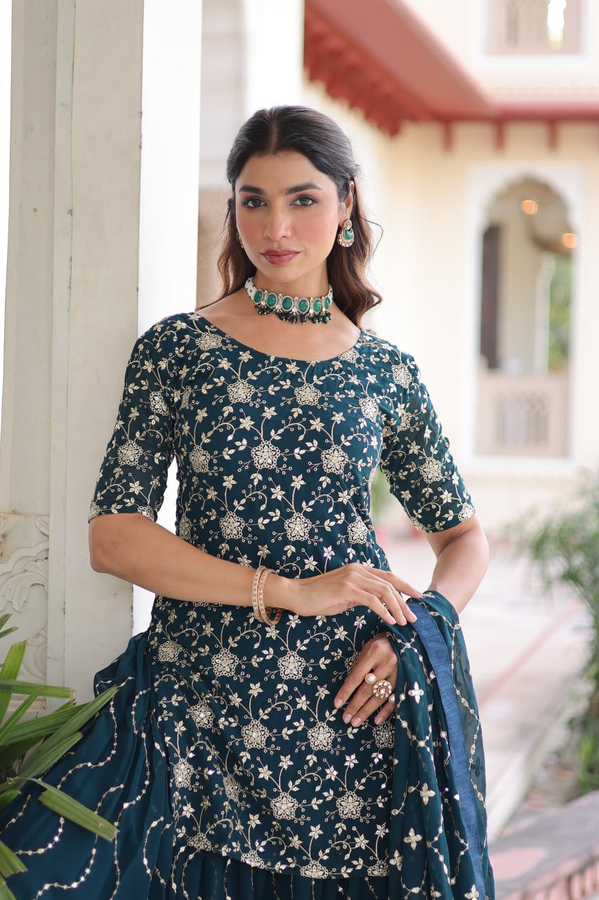 PREMIUM DESIGNER READYMADE TOP-SHARARA-DUPATTA COLLECTIONS 2025