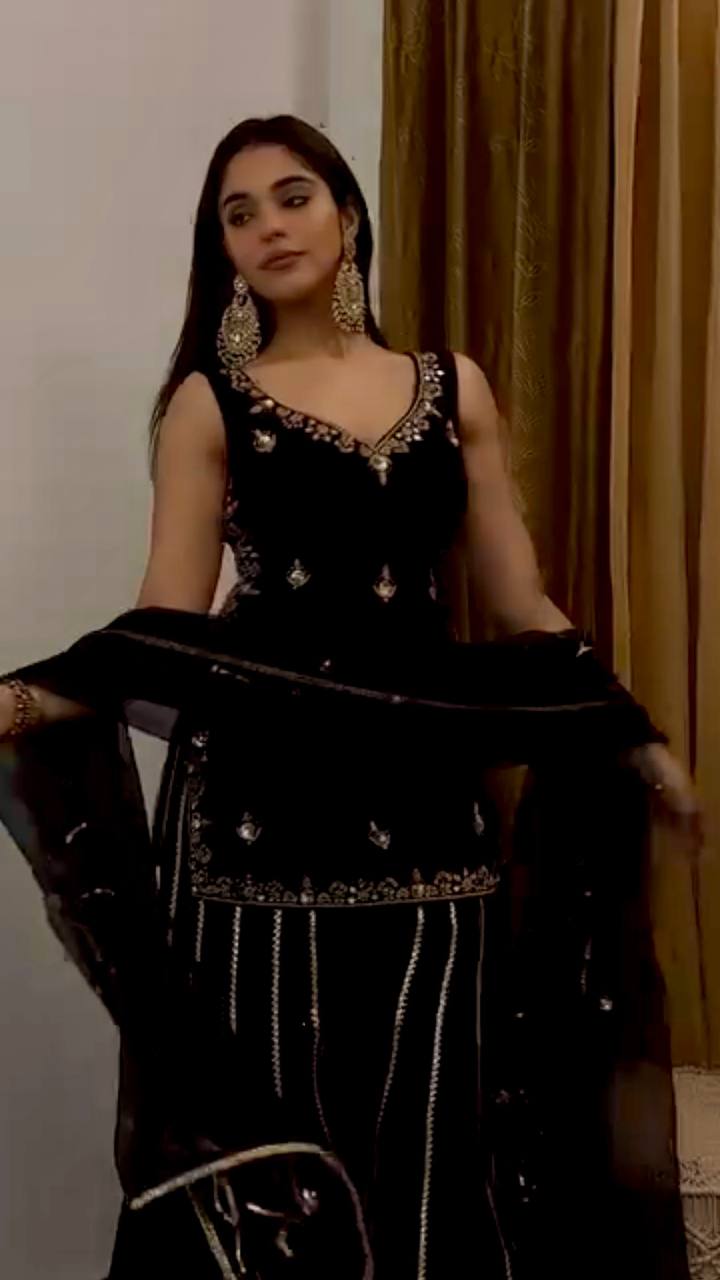 NEW DESIGNER PARTY WEAR HEAVY VISCOSE VELVET TOP WITH SHARARA