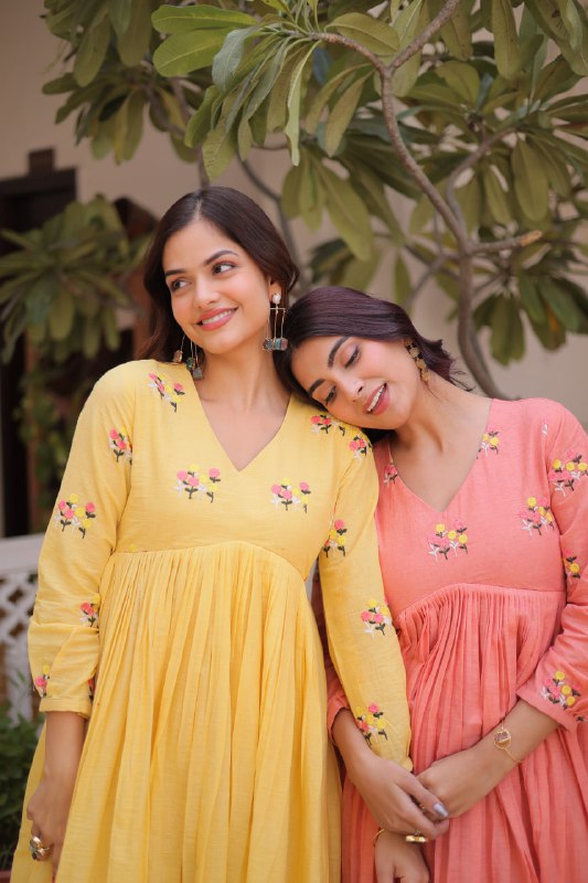 Floral Embroidered Cotton A-Line Kurti for Women | Stylish V-Neck Casual & Festive Wear Kurta