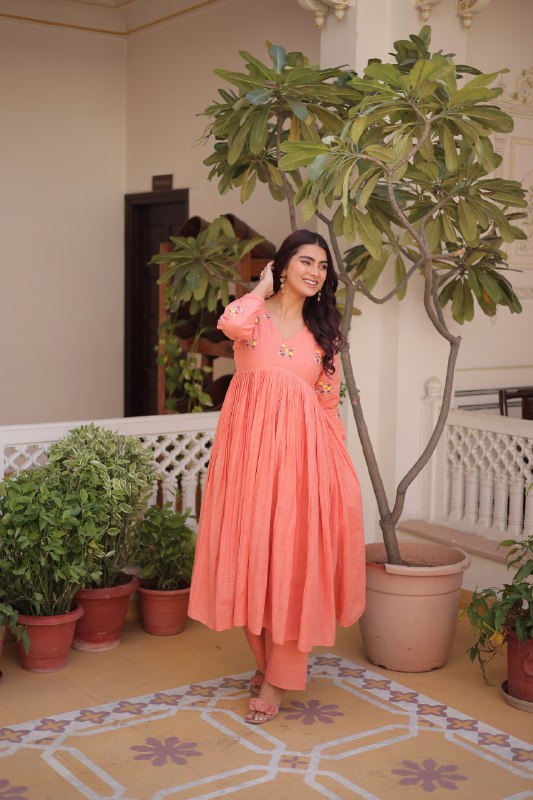 Floral Embroidered Cotton A-Line Kurti for Women | Stylish V-Neck Casual & Festive Wear Kurta