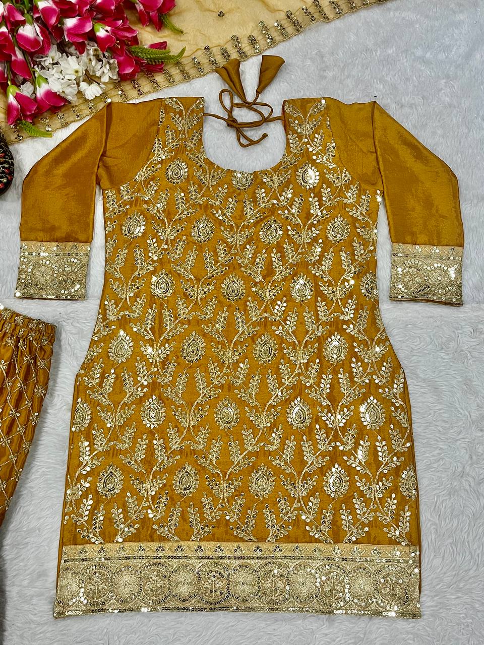 Mustard Yellow Sharara Suit Set for Women with Dupatta | Designer Embroidered Festive & Wedding Wear Outfit