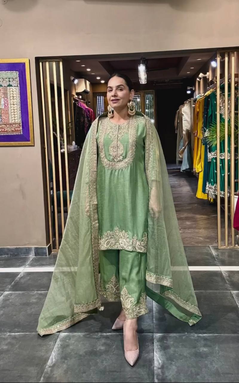 Designer Kurti Pant Set with Dupatta for Women | Embroidered Festive & Party Wear Ethnic Suit Collection