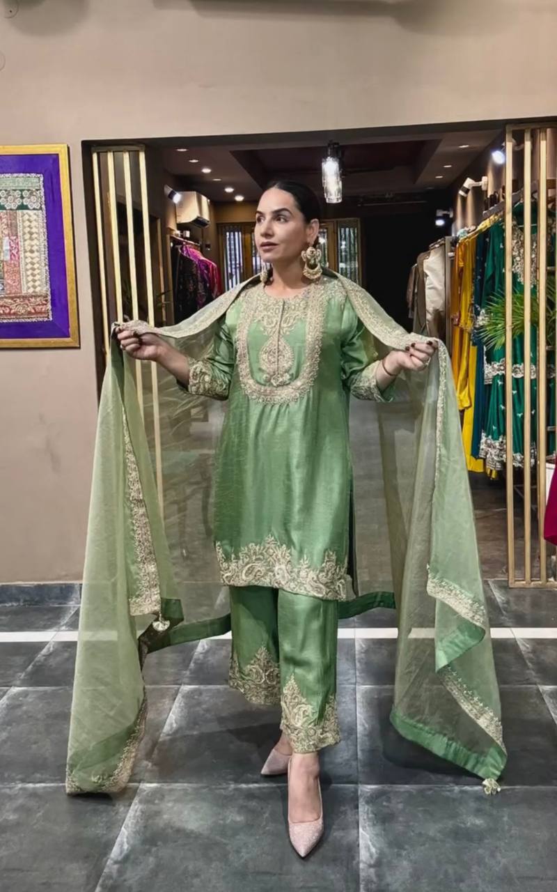 Designer Kurti Pant Set with Dupatta for Women | Embroidered Festive & Party Wear Ethnic Suit Collection