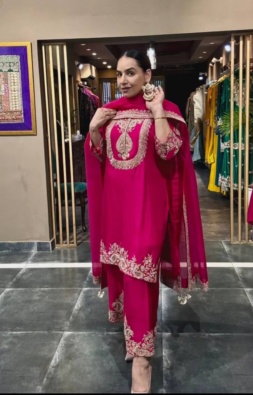 Designer Kurti Pant Set with Dupatta for Women | Embroidered Festive & Party Wear Ethnic Suit Collection