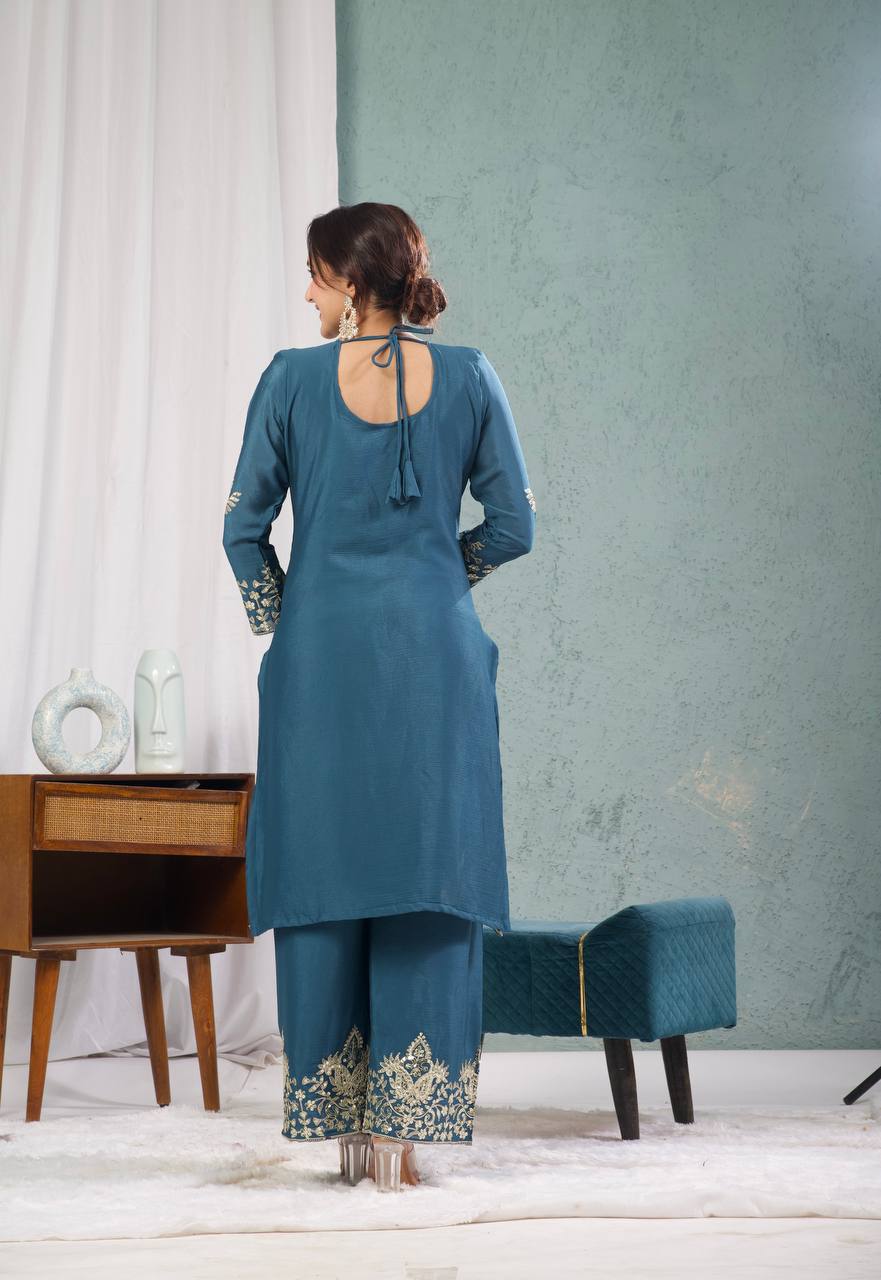 Designer Kurti Pant Set with Dupatta for Women | Embroidered Festive & Party Wear Ethnic Suit Collection