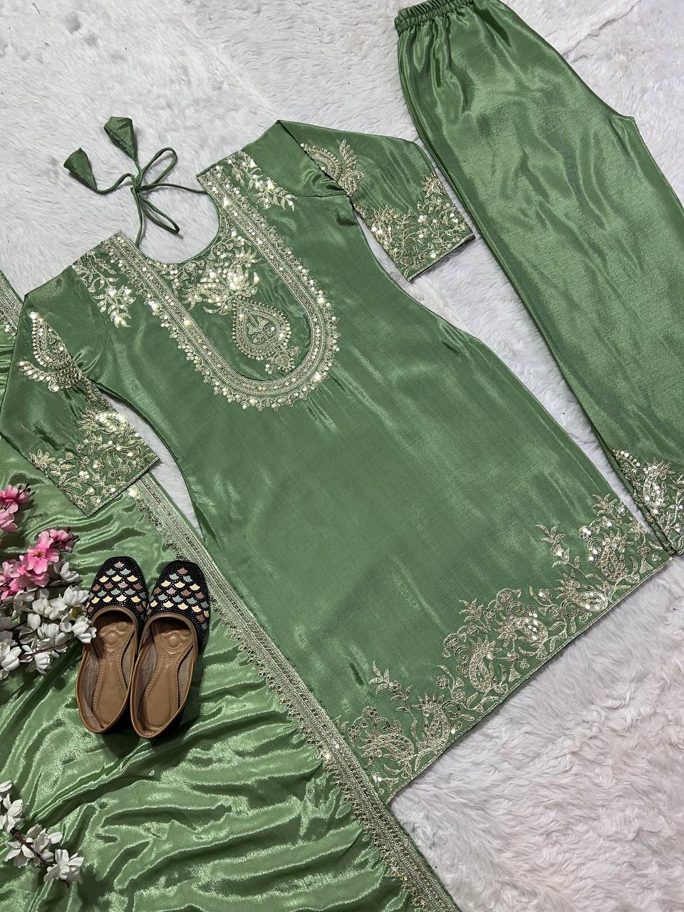 Designer Kurti Pant Set with Dupatta for Women | Embroidered Festive & Party Wear Ethnic Suit Collection