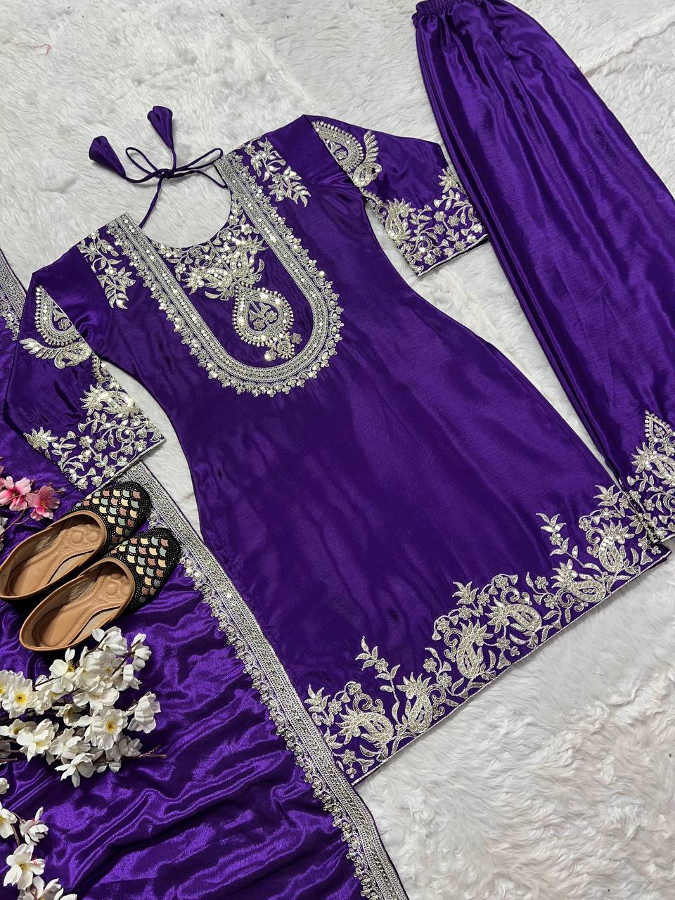 Designer Kurti Pant Set with Dupatta for Women | Embroidered Festive & Party Wear Ethnic Suit Collection