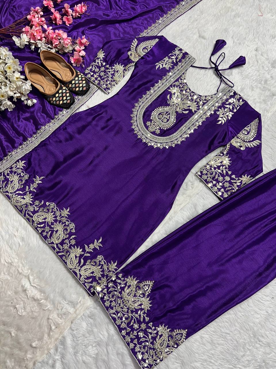Designer Kurti Pant Set with Dupatta for Women | Embroidered Festive & Party Wear Ethnic Suit Collection