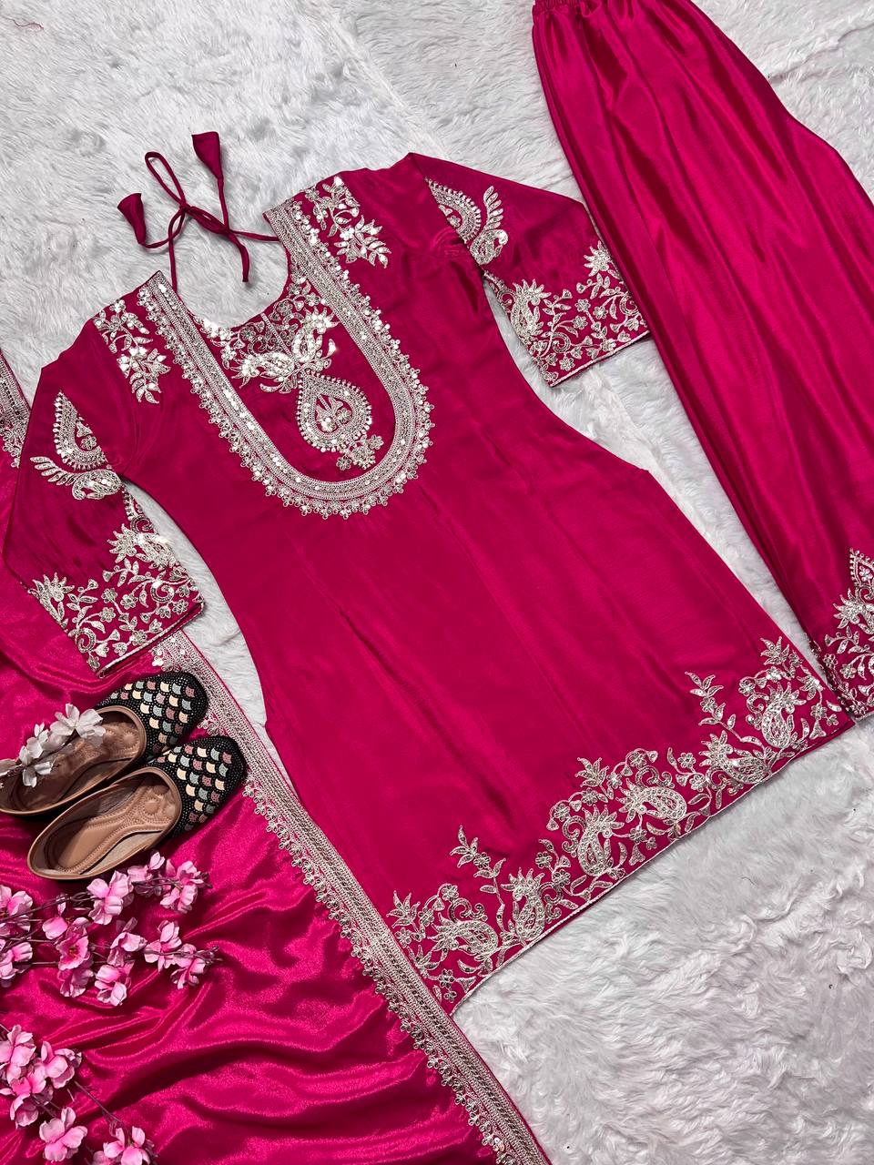 Designer Kurti Pant Set with Dupatta for Women | Embroidered Festive & Party Wear Ethnic Suit Collection