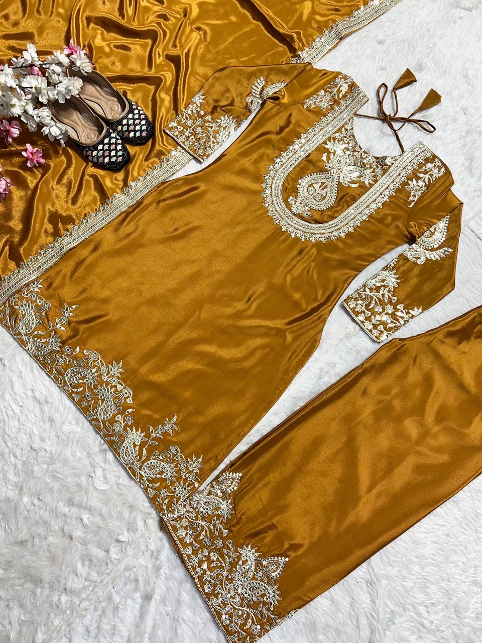 Designer Kurti Pant Set with Dupatta for Women | Embroidered Festive & Party Wear Ethnic Suit Collection
